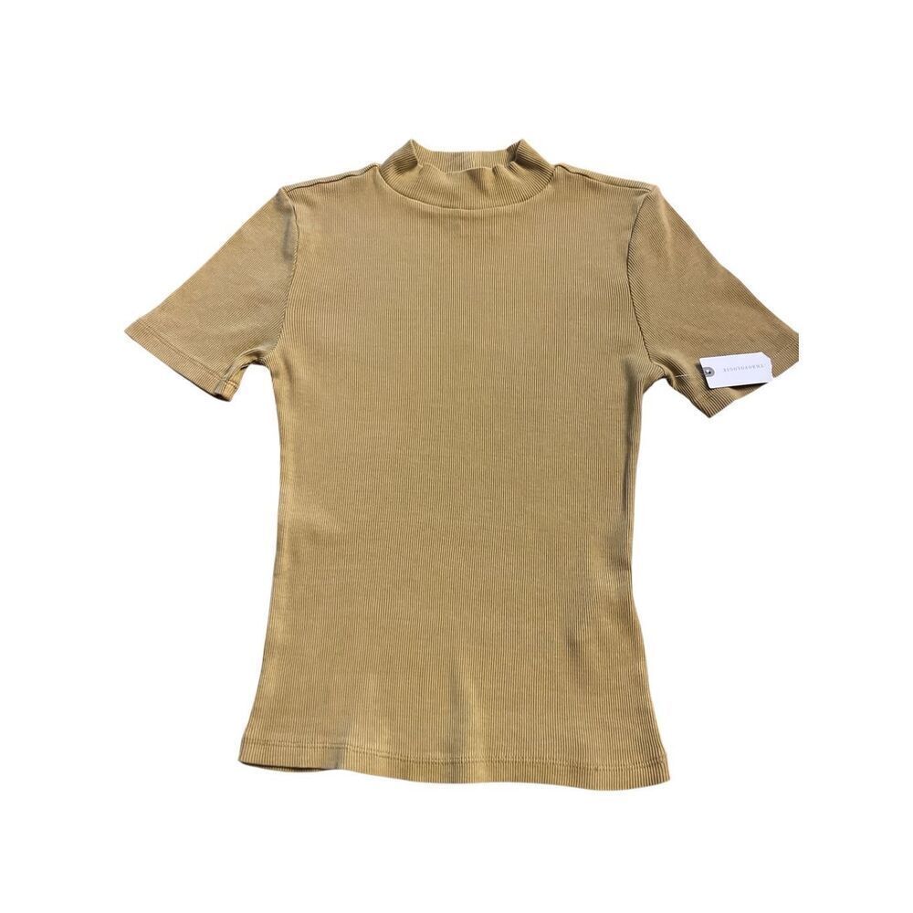 Anthropologie knit top short sleeve turtleneck gold sz Small NWT
